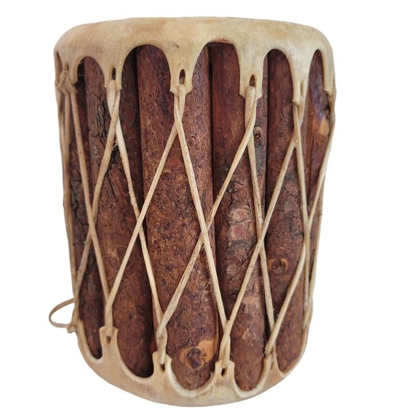 traditional buffalo raw hide and wooden drum. beautifully made - Picture 3 of 8